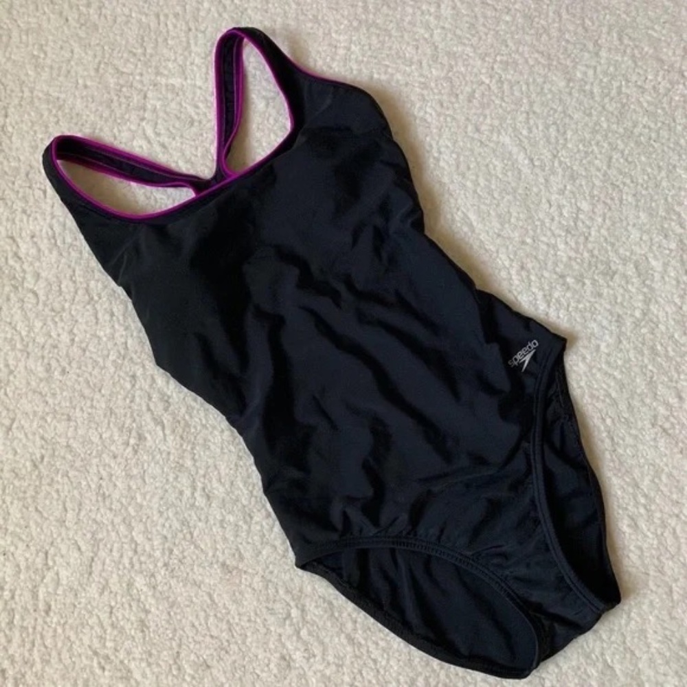 Speedo One Piece Racerback Swimsuit Black & Pink